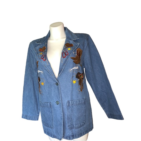 The Blue Denim Rodeo Cowgirl Western Blazer Jacket, Size L - Picture 5 of 16